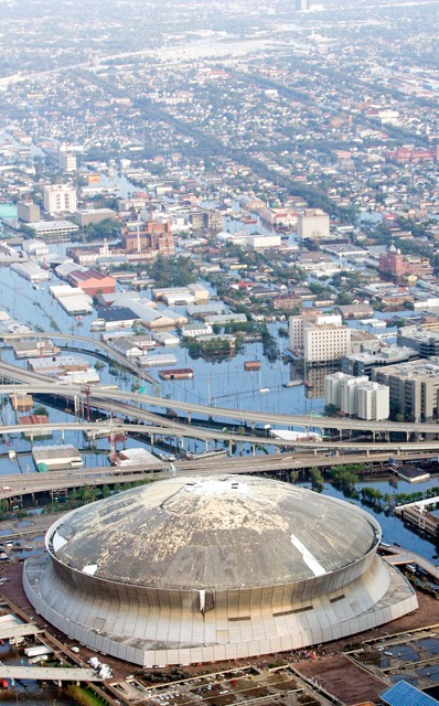 August 29. FILE - In this Aug. 30, 2005, file photo, The Louisiana Superdome is shown in this aerial view, which was damaged by Hurricane Katrina, surrounded by floodwaters, in New Orleans. Freakish weather, from this weekends October snowstorm to the long-lasting drought in the US Southwest, is striking more often. And global warming should make future weather even weirder, a special international report says. (AP Photo/David J. Phillip, File)