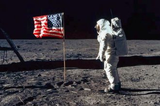 August 1. MTV launched with images of the moon landings culminating with an MTV flag being planted on the moon. The original is copyrighted, use your imagination. Credit: NASA
