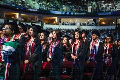 Skipping College. Graduating students take their seats at the Fresno State Chicano/Latino Commencement Celebration in the Save Mart Center in Fresno on May 18, 2024.  Credit: Photo by Larry Valenzuela, CalMatters/CatchLight Local