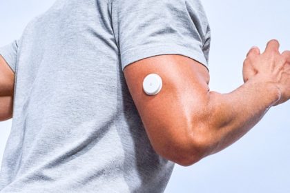 This image provided by Abbott’s Lingo division in July 2025, shows the Lingo wearable device for continuous glucose monitoring.  Credit: Abbott/Lingo via AP