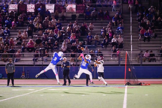 Titan #12 Teriqu Phillips almost intercepts a pass that was intended for Mustang #5 Ivan Zeno