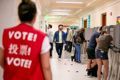 Election Monitors. Election Monitoring. Voters fill out their ballots at San Francisco City Hall on Super Tuesday in 2020.  Credit: Photo by Anne Wernikoff for CalMatters