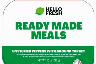 Hello Fresh. This image provided by U.S. Agriculture Department shows Hello Fresh Ready Made Meals Unstuffed Peppers with Ground Turkey, where Federal health officials late Monday, Oct. 6, 2025, warned people not to eat certain subscription meal kits containing spinach that may be contaminated with listeria and identified with Est. P-47718 and lot codes 50069, 50073 or 50698. Credit: U.S. Agriculture Department via AP
