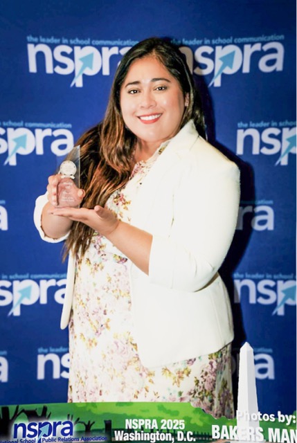 Two National Awards. The Director of Communications and Community Engagement, Devina Ortega Castro, attended the NSPRA 2025 National Seminar in Washington, D.C., to accept two awards on behalf of the MUSD district for their "Limitless Futures" podcast and State of the District event. Credit: Menifee Union School District