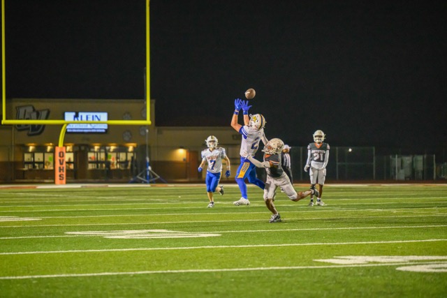 Featured Photos 11-21-2025 - Playoff Football, Girls Basketball, Scoreboard. Coyote (4) Devin Sandville breaks up a pass intended for Agoura Chargers (2) Tyler Starling