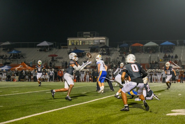(4) Devin Sandville intercepts his 2nd pass of the game that was bobbled by an Agoura player