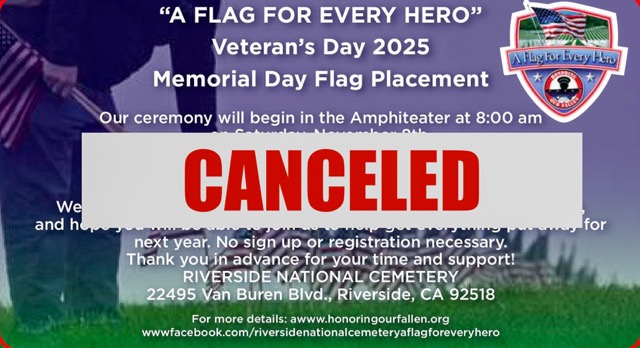 Veterans Day Weekend Flag Placement Canceled. Honoring Our Fallen