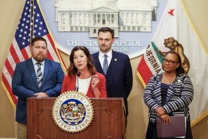 Dangerous Driver Problem. Flanked by Democratic and Republican lawmakers, Assemblymember Cottie Petrie-Norris addresses the media at the state Capitol in Sacramento about a series of bills that aim to reduce DUI fatalities and injuries in the state, on Feb. 2, 2026. Credit: Photo by Fred Greaves for CalMatters