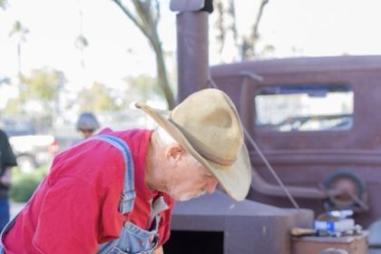 A demonstration of iron working at the Tools That Built America exhibition opening at the Perris Valley Historical Museum. Credit: Lisa Zambrano. Tools That Built America