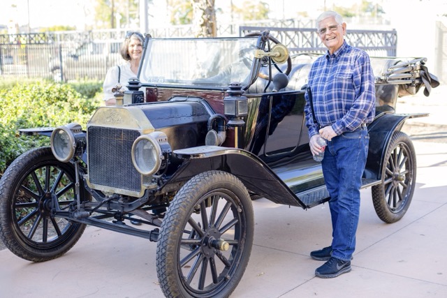 Ann and John Motte with a 1914 Ford Model T. The Motte’s who own the Motte Historical Museum in Menifee, came to admire the pristine truck that still drives the roads today. Photo by Lisa Zambrano