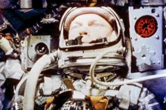 An automatic camera inside Friendship 7 records astronaut John H. Glenn during his orbital flight. Credit: NASA