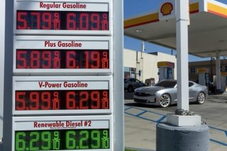 Gas prices at a station in Northridge on March 9, 2026. Gas prices have recently increased in the state as the U.S. war with Iran intensifies.  Credit: Photo by Zin Chiang for CalMatters
