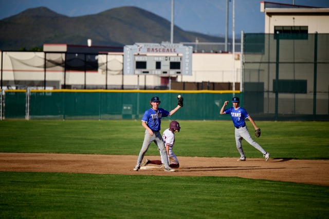 Paloma Valley’s Erik Reese is out at second on a stolen base attempt