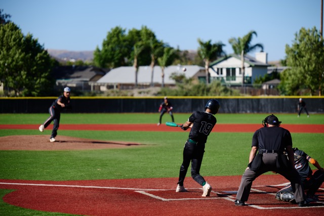Lakeside #19 J Ray Mendez drives a ball to deep left for an out.