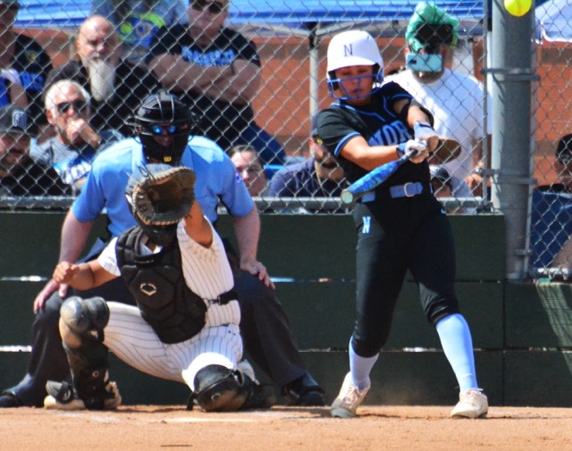 Norco’s Savannah Gonzalez blasts a first-inning homerun against Riverside Poly during the Cougars 8 – 2 CIF Division 1 playoff victory against the Bears. The Cougs went on the road to Sherman Oaks on Wednesday and dominated Notre Dame 8-0, advancing to the semi-finals and will host JSerra on Saturday.