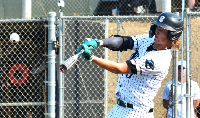 Corona Santiago’s Striker Pence lashes a base hit in the bottom of the 6th inning.