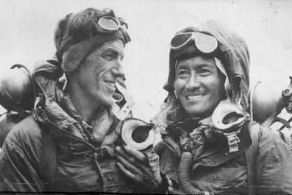 May 29, 1953 Tenzing Norgay and Edmund Hillary after successfully completing the first ascent of Mount Everest at 11.30am.