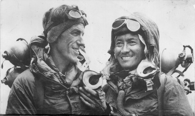 May 29, 1953 Tenzing Norgay and Edmund Hillary after successfully completing the first ascent of Mount Everest at 11.30am.