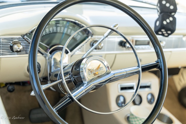 An interior shot of Micheal Green's 1956 Chevy 210. 