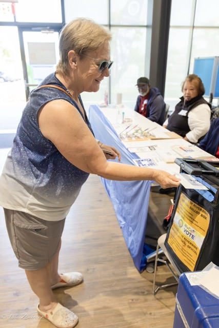 A voter drops their ballot into the ballot box during the CA primary election, June 2nd, 2026.
Credit: Lisa Zambrano