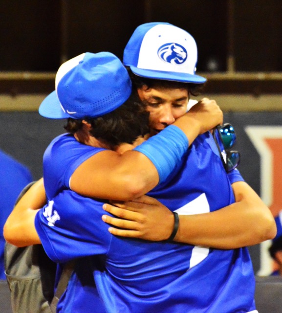 Norco’s Zach Fielder (left) and Jayden Serna (right) console each other after the final out. 