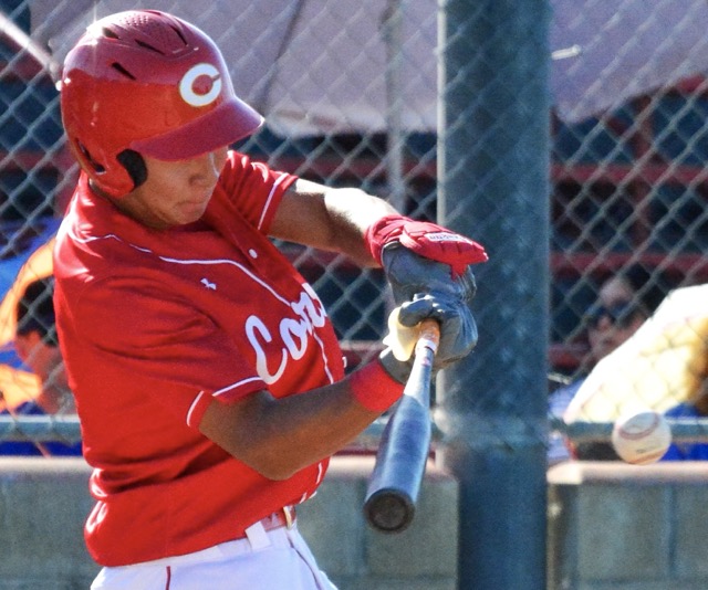 Bryce Kim hammers a single to center during the Panthers’ 4 – 1 victory over San Diego Eastlake.
