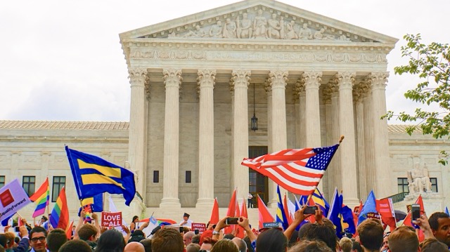 On the morning of June 26, 2015, outside the Supreme Court, the crowd celebrates the Court's Obergefell v. Hodges decision. Credit: By Ted Eytan