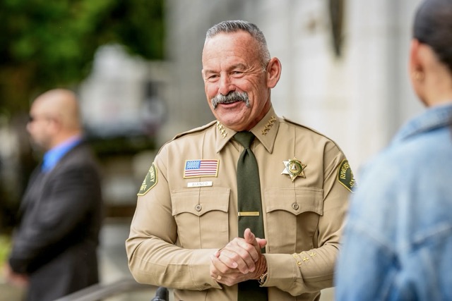 Riverside County Sheriff Chad Bianco arrives at the Supreme Court of California in San Francisco on Aug. 24, 2026, for a hearing about his seizure and recount of more than half a million 2025 election ballots.
Credit: Photo by Noah Berger, AP Photo