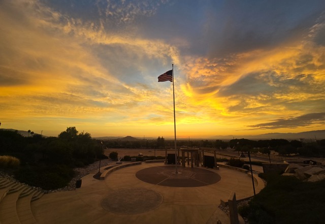 The George A. Ingalls Memorial silhouettes as the sun sets on the Norco horizon.
Credit: Photo by Gary Evans 
