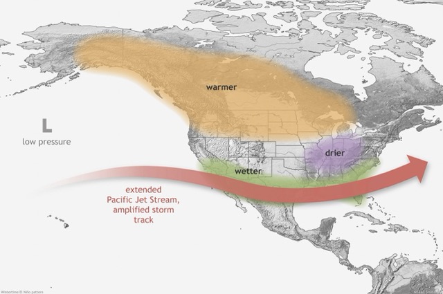 Graphic of winter El Niño patterns in North America