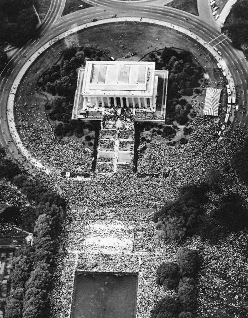 August 28 - An aerial view of the crowd at the Lincoln Memorial during the March on Washington for Jobs and Freedom where the Rev. Martin Luther King Jr. gave his famous "I Have a Dream" speech on Aug. 28, 1963, in Washington.
Credit: AP Photo/File