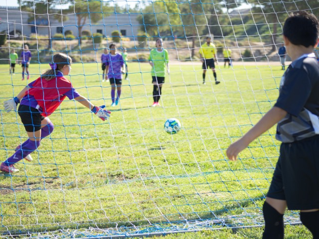 The Toxic Fury score a goal on their way to defeating the Purple Panthers 4-0 in the 12UG Murrieta Region 1463 opener.