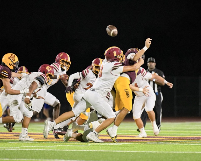 Colton Defensive End Michael Perez #0, comes up with a huge strip sack